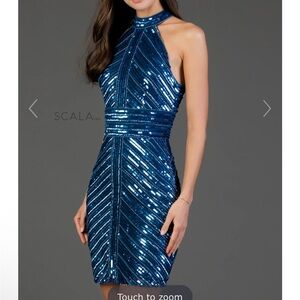 NWT Scala Blue Sequin Backless Dress 60065